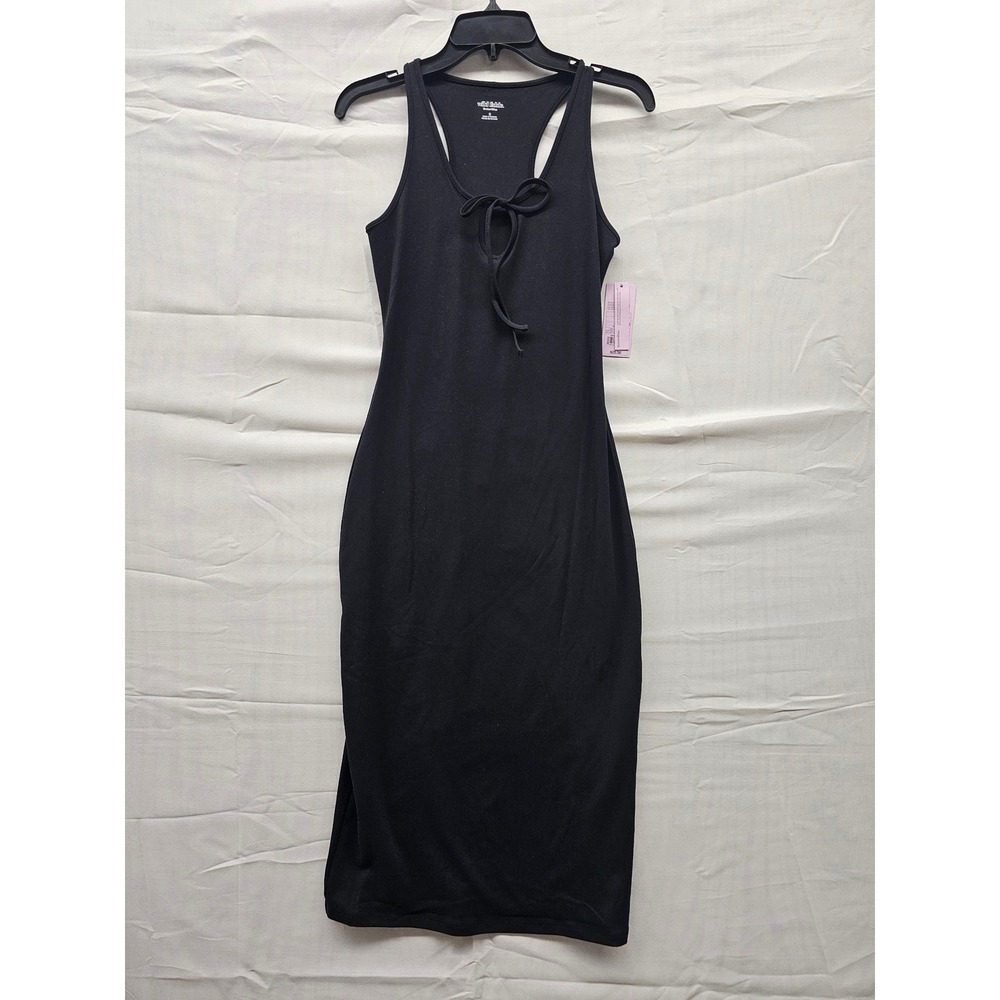 Wild Fable ButterBliss Black Racerback Midi Dress Keyhole Tie Neck Small